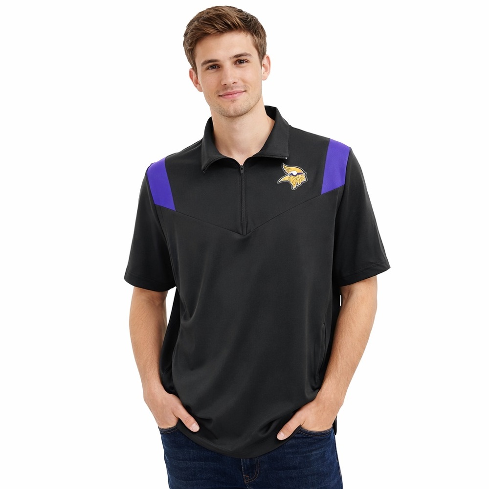 Nike OnField Minnesota Vikings NFL Coach Shirt Size Small Black Purple Zip Polo
